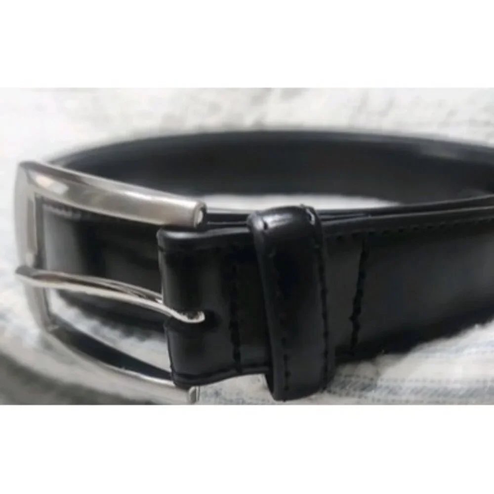 Sportoli Classic Leather Belt Black Single Prong silver Buckle Mens Belt Size 40